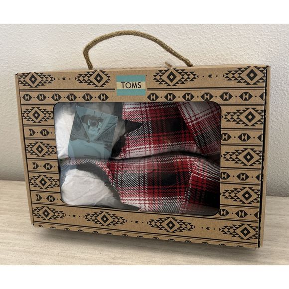 Toms Berkeley Men’s Sz 10 Slippers Red Plaid New In Box $60+ - Picture 2 of 7